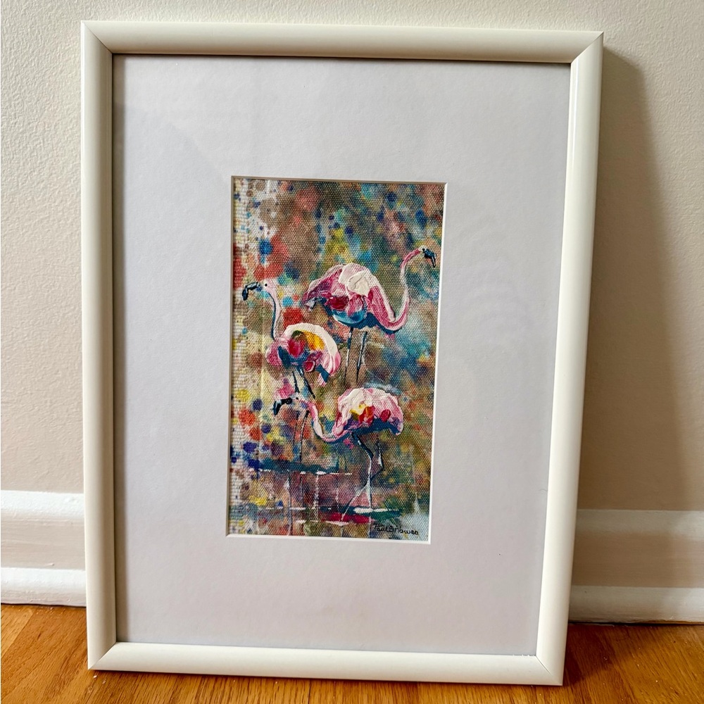 Original Flamingo Painting Custom Framed